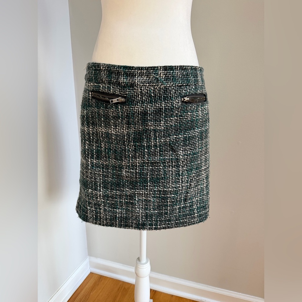 LOFT Teal Tweed Mini Skirt with Zip Details